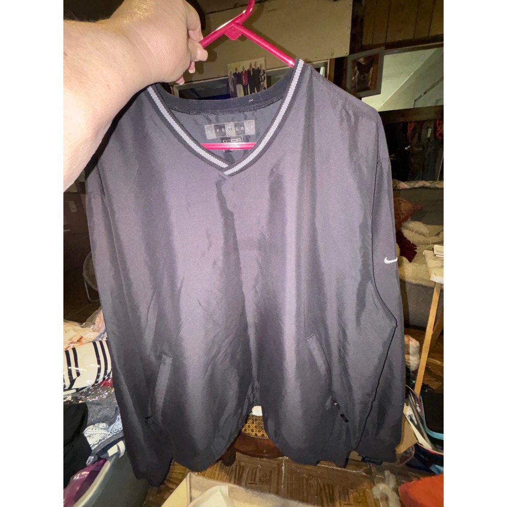 Nike Golf Mens V-Neck Windbreaker Pullover Black Long Sleeve Jacket Large